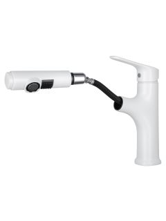 Смеситель для раковины Wonzon & Woghand WW-AE4151-MW с выдвижным изливом белый матовый